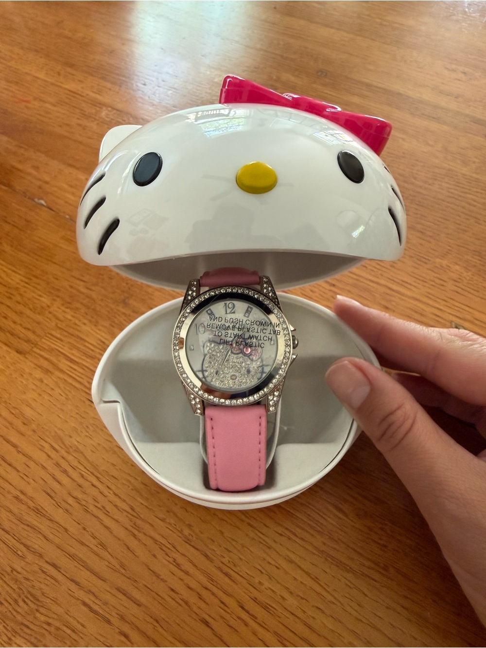 Hello Kitty Pink Leather Strap Crystal Accent Women's Watch